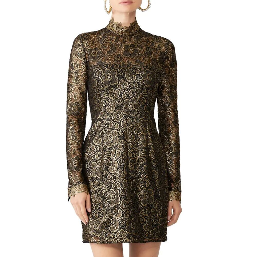 Rachel Zoe Black Lace Mini Dress Size 2 Designer Cocktail Metallic Sheath $465